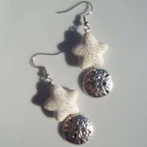 White Star Lava Bead Beachy Earrings